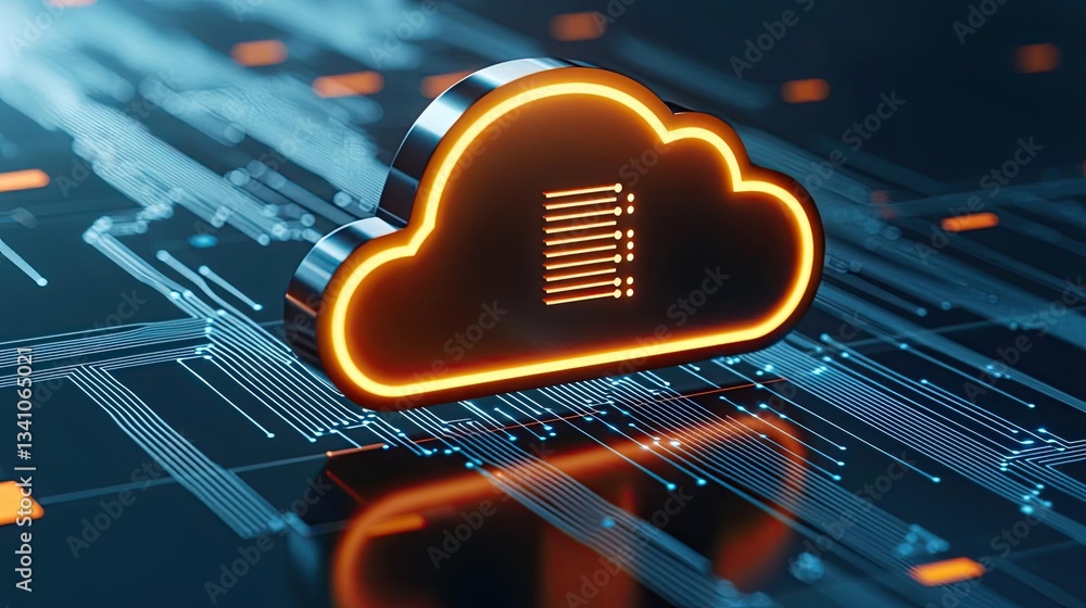 Poster Cloud technology in public and private server storage concept. Modern cloud computing graphic representing data storage and connectivity.