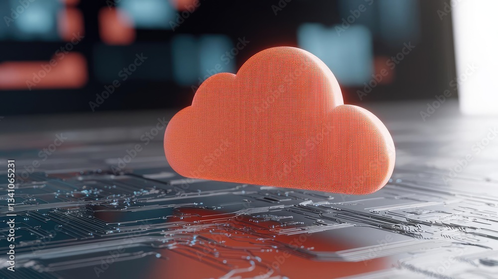 Aufkleber Cloud technology private and public storage server concept. A vibrant orange cloud symbol representing cloud computing technology.