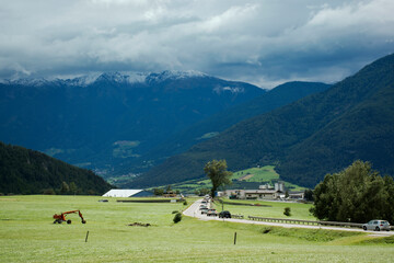 Travelers people driving car on the highway road go to Pfunds village at in Trentino-Alto Adige, Italy