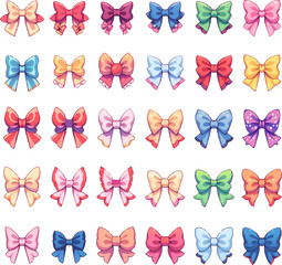 set of colorful ribbons Gorgeous Bow Knot Color Rich Gradient Gloss Game