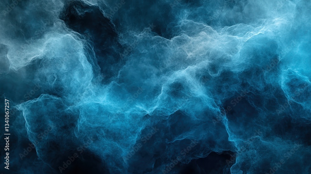 Poster a mesmerizing and dreamy display of misty clouds in a blue abstract background, inviting the viewer 
