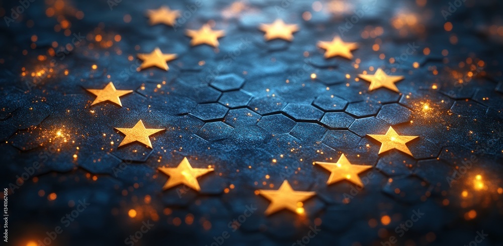 Aufkleber modern minimalist european union flag blue background hexagonal pattern creative design with yellow 