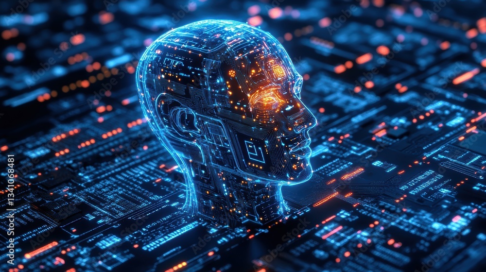 Poster futuristic neural processing unit with advanced chip technology visualization
