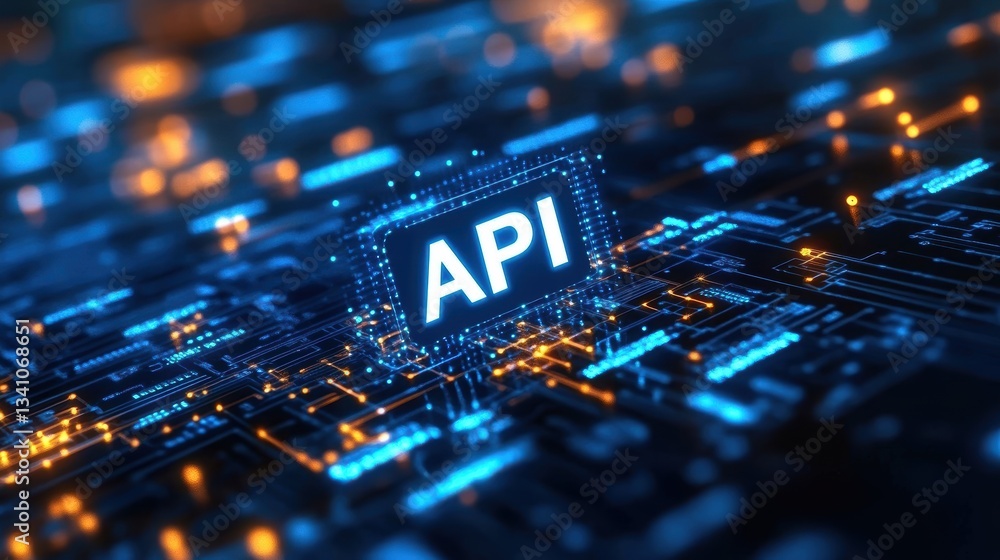 Poster digital matrix environment with api concept and floating elements
