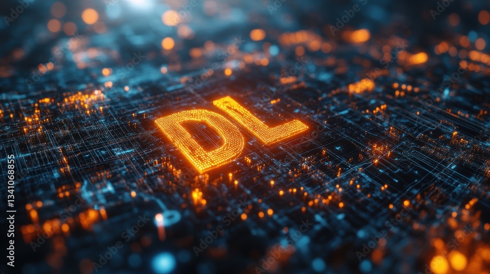 Poster abstract digital illustration of deep learning representation with neural networks