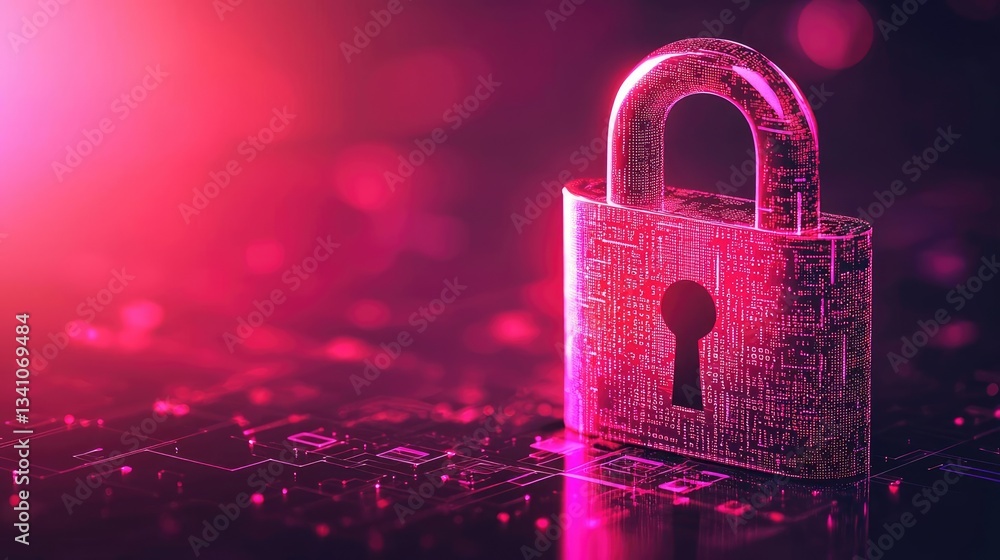 Aufkleber Cybersecurity data protection in database computing concept. Digital padlock symbolizing data security and protection.