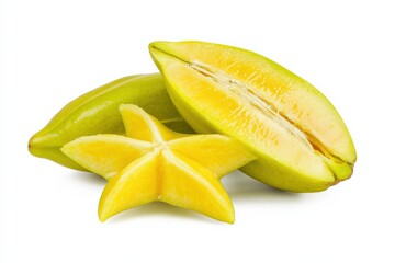 Fresh Star Fruit Cut and Whole on White Background for Healthy Eating
