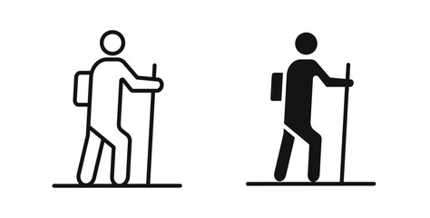 Hiking icons in black fill and line style