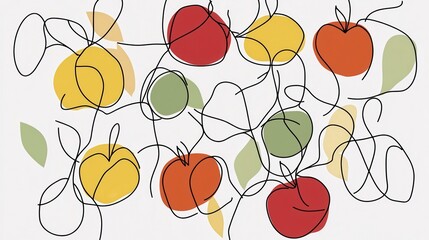Minimalist line drawing of apples in multicolor, elegant and modern High quality illustration --chaos 10 --ar 16:9 --style raw --stylize 0 --v 6.1 Job ID: 47ee9670-4abc-4ef1-95c4-78c43689424d