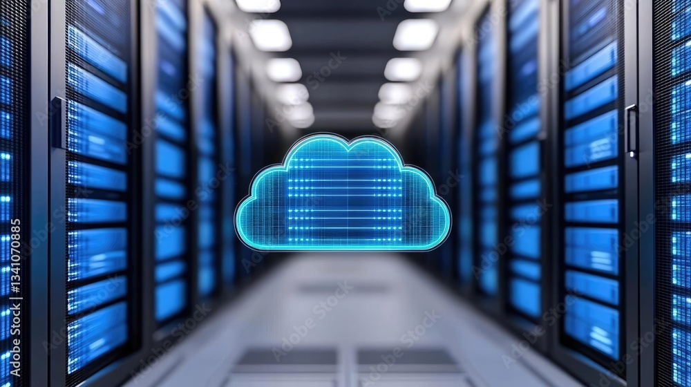 Aufkleber Cloud technology in public and private server storage concept. A modern data center with cloud computing technology enhancing network capabilities.