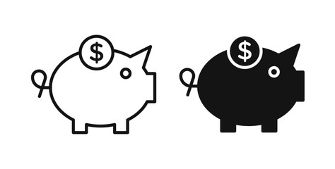Piggy bank icons set for website design