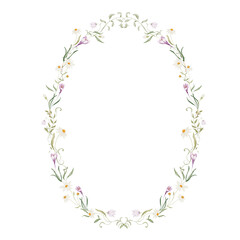 Watercolor frame with herbs and wildflowers