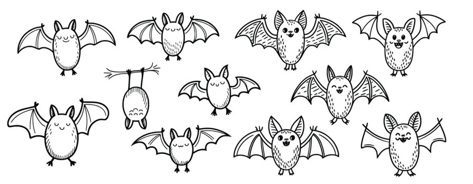Spooky Bat Cartoon Set: A whimsical collection of cartoon bats, showcasing various poses and expressions, ready to bring a touch of Halloween charm or playful spookiness to your designs. 