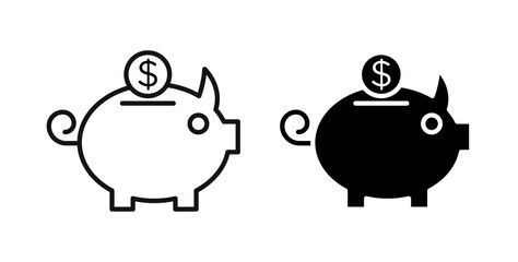 Piggy bank icons set in black colors on white background