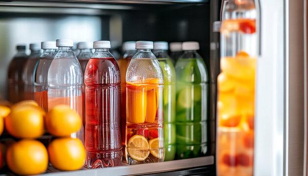 Mini refrigerator with different drinks and snake