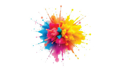 Colorful splashes on white background. Multicolor powder explosion. Vibrant Rainbow Color Explosion.