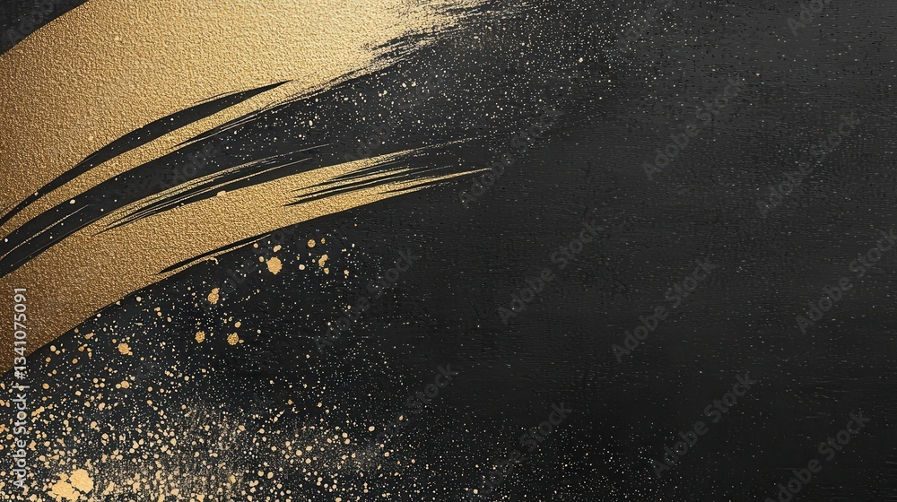 Poster elegant and dramatic abstract background with bold metallic gold brush strokes and splashes against 