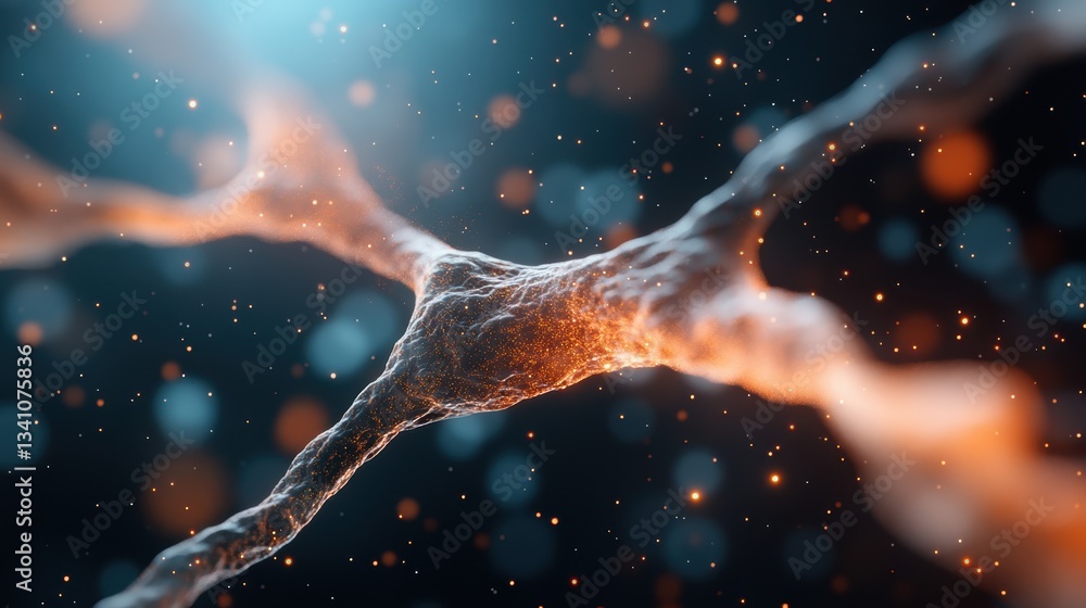 Poster this image presents an abstract representation of a neural network connection, glowing with vibrant 
