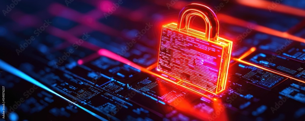 Aufkleber Cybersecurity protection in cyberspace and computing concept. A vibrant digital lock symbolizing cybersecurity protection.