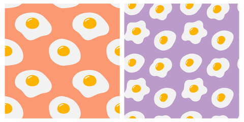 Fried eggs with yolk various protein shape Seamless Pattern on Trendy lavender and coral Backgrounds
