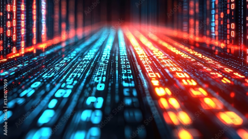 Aufkleber Cybersecurity database computing and data protection concept. Vibrant digital numbers creating a mesmerizing data flow.