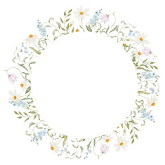 Watercolor frame with herbs and wildflowers