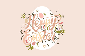 design with modern typography, hand drawn Easter egg in pastel colors, vector illustration
