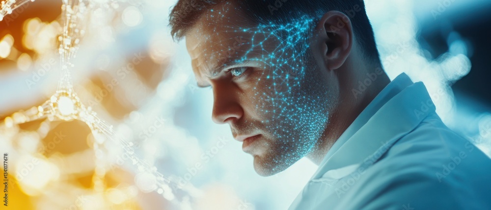 Aufkleber scientist analyzing data with digital effects in lab