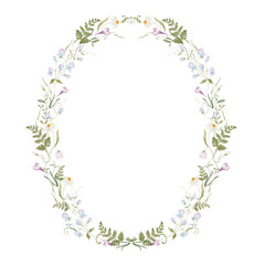 Watercolor frame with herbs and wildflowers