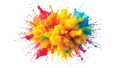 Colorful splashes on white background. Multicolor powder explosion. Vibrant Rainbow Color Explosion.