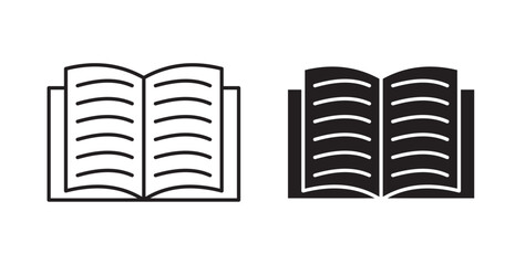 Book icons in flat solid and thin line style
