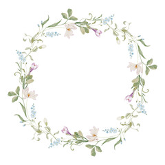 Watercolor frame with herbs and wildflowers