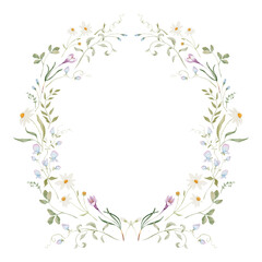 Watercolor frame with herbs and wildflowers