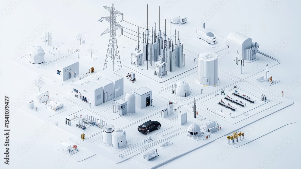 Poster futuristic digital city skyline with innovative architectural structures advanced infrastructure and