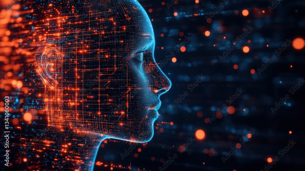 Poster digital concept of artificial intelligence in synthetic data visualization