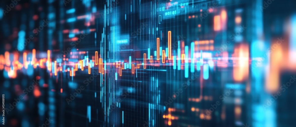 Poster abstract digital sound wave visualization with vibrant colors and patterns