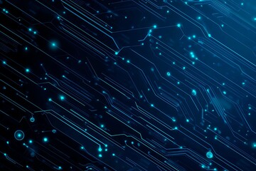 Abstract close-up of a glowing blue digital circuit board, showcasing intricate connections and technological design on a black background.
