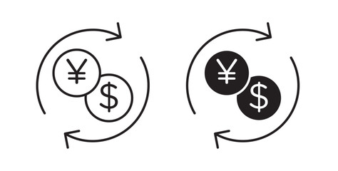 Money exchange icons in black fill and line style