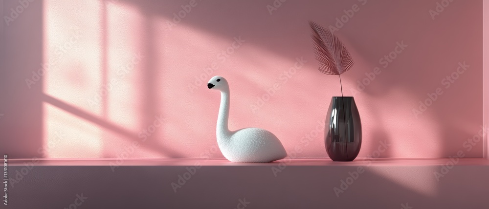 Poster minimalist display with white swan decor and elegant vase in ai lab