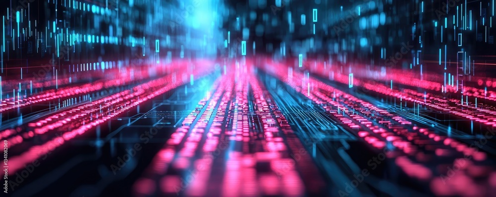 Aufkleber Cybersecurity database computing and data protection concept. Abstract digital space filled with glowing lines and data streams.