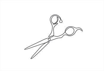 One line continuous stylist scissors symbol concept. Barber haircut beauty salon lifestyle. Digital white single line sketch drawing vector illustration