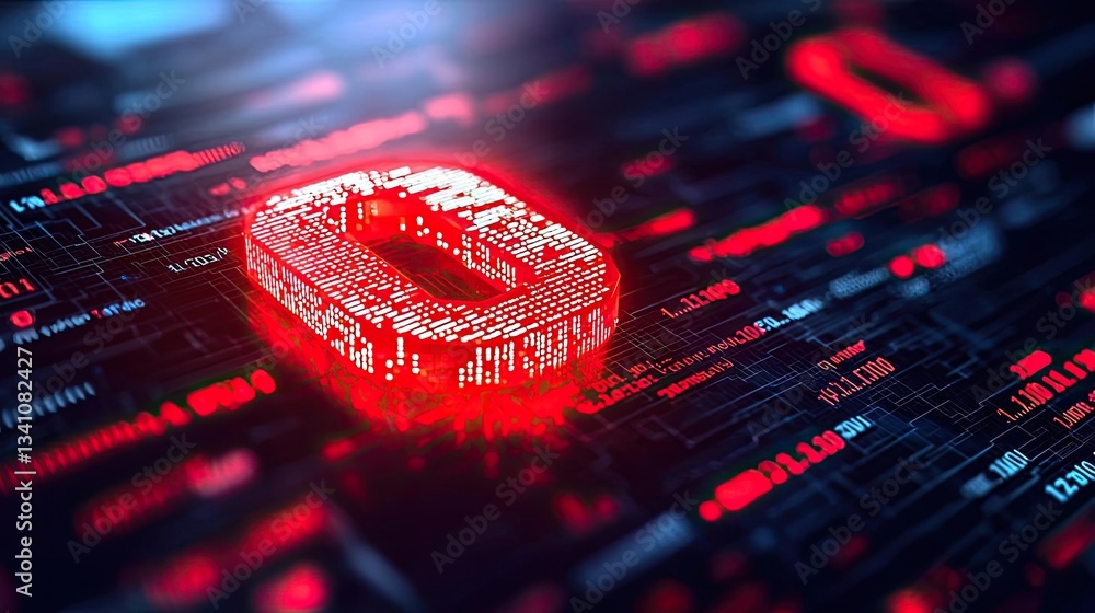 Aufkleber Cybersecurity protection in cyberspace and computing concept. Digital number glowing in a coded background with data elements.