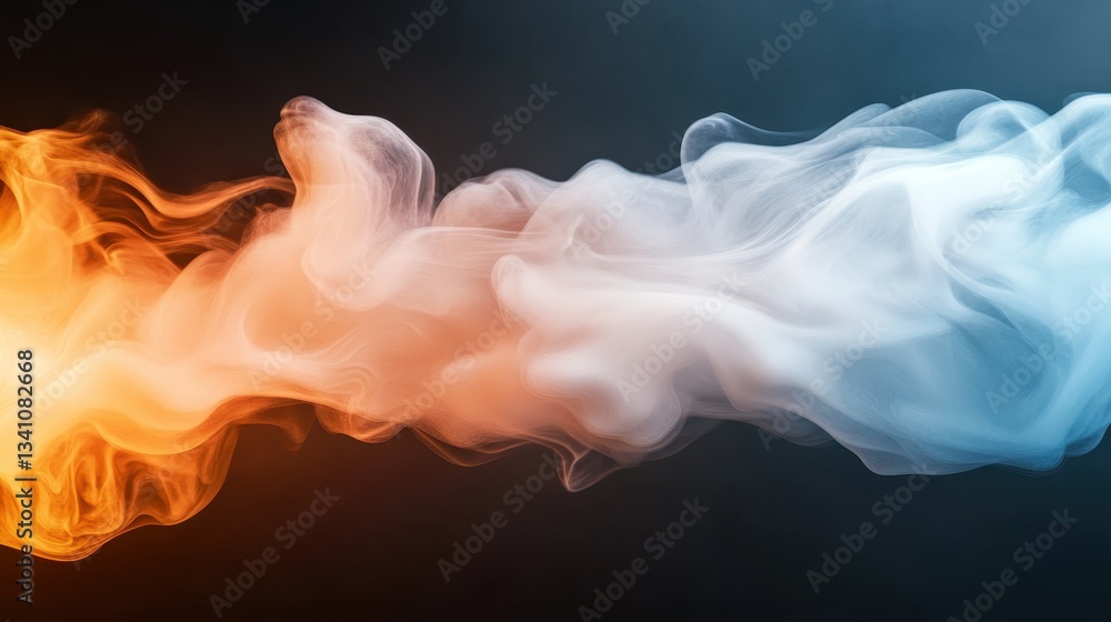 Poster an artistic representation of vibrant flames and smoke elegantly swirling together, creating a capti