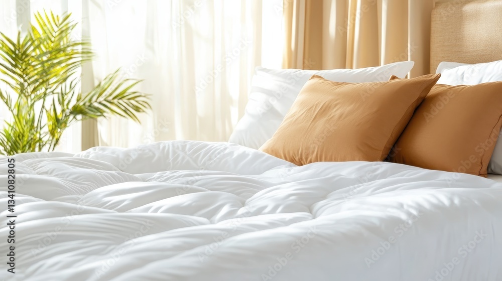 Aufkleber this image showcases a cozy and inviting bedroom with plush white bedding and soft pillows, creating