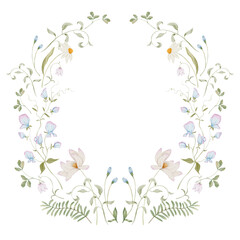 Watercolor frame with herbs and wildflowers