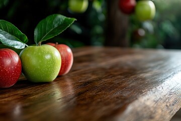 Fresh apples on wooden table