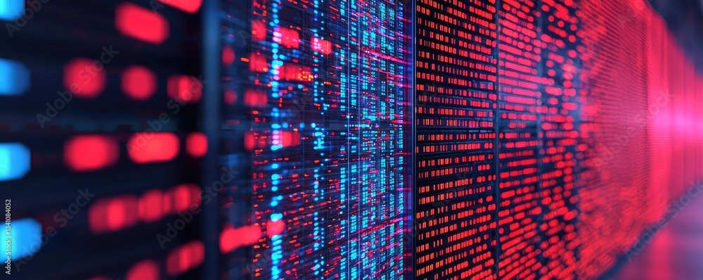 Aufkleber Cybersecurity database computing and data protection concept. Close-up of digital data streams in vibrant colors.