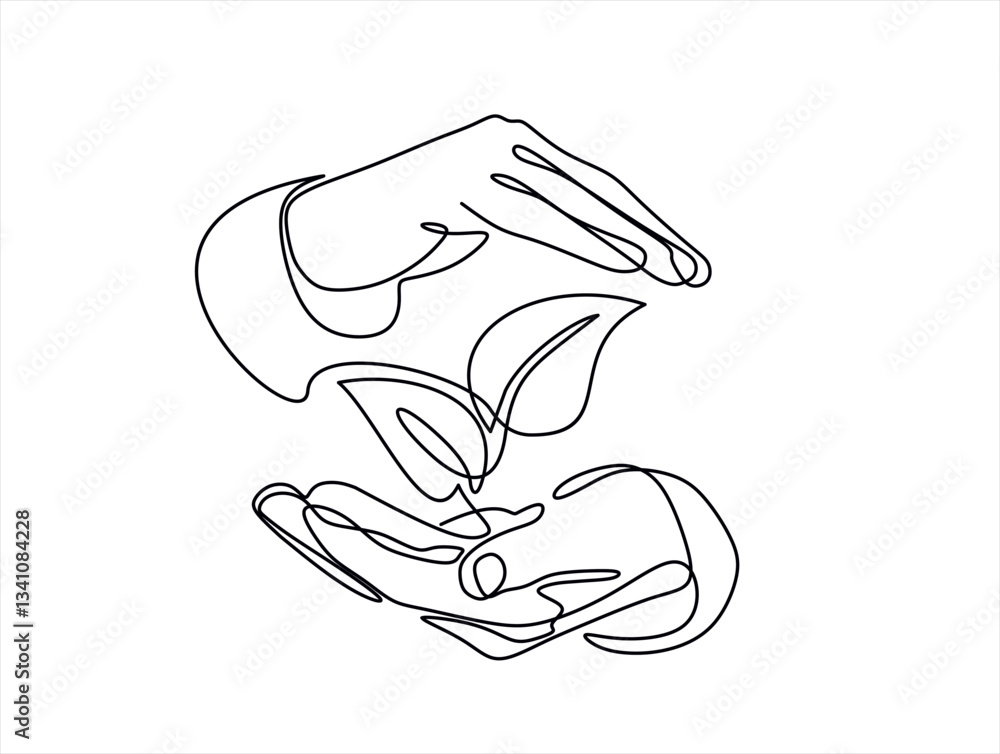 Poster sprout in hands continuous line icon