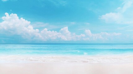 Fototapeta premium Stunning tropical beach scenery with pristine white sand calm azure ocean waves and a cloudless blue sky a serene and idyllic coastal landscape perfect for relaxation and vacation