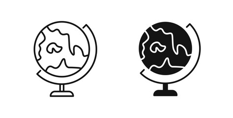 Globe icons in flat solid and thin line style